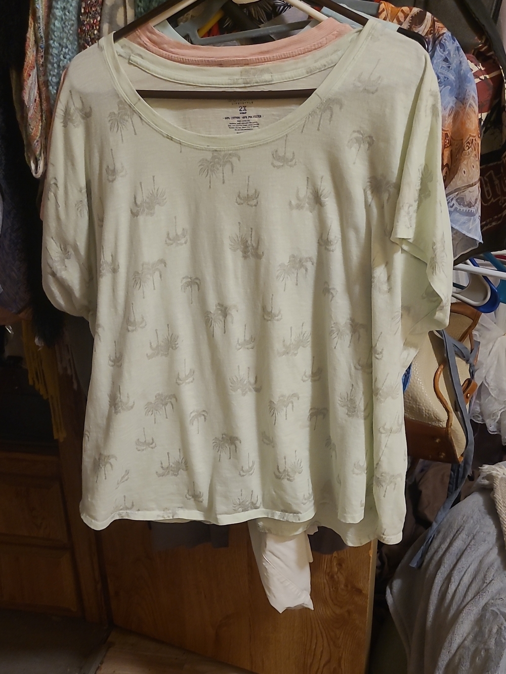 Sonoma Pale Mint Palm-Print Short Sleeve Tee PTP 27